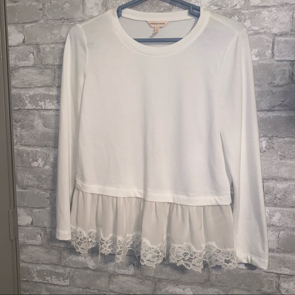 Rebecca Taylor Sweaters - Rebecca Taylor Lace Peplum Long Sleeve Terry Knit pullover sz S
